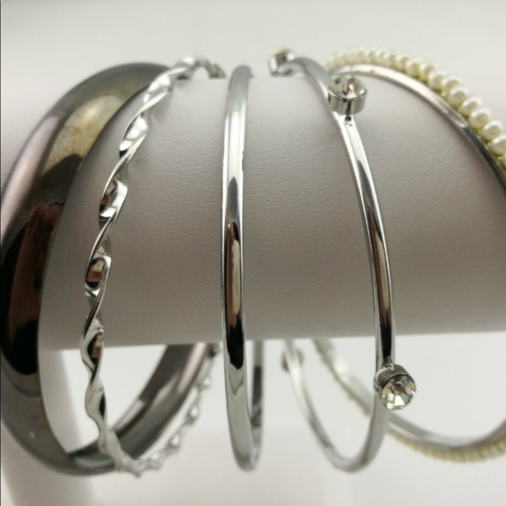 Silver & Pearl Bracelet 5 Pack Stack
